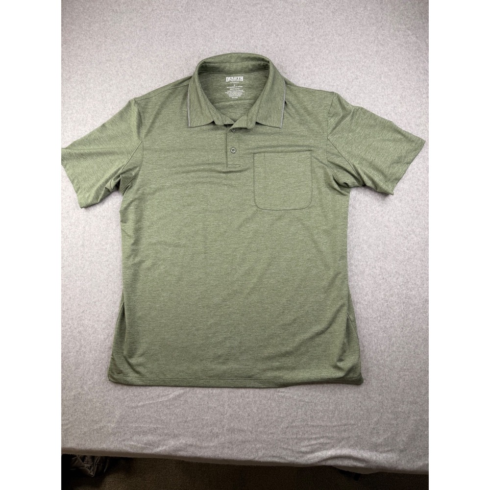 Duluth Trading Co Mens Large Green Heathered Performance Pocket Polo Shirt 44202